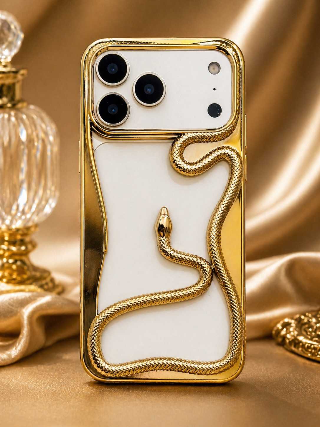 JannatWala Luxury Snake Design Back Cover for iPhone 15 (6.1 Inch) Gold Hard Protective Mobile Case