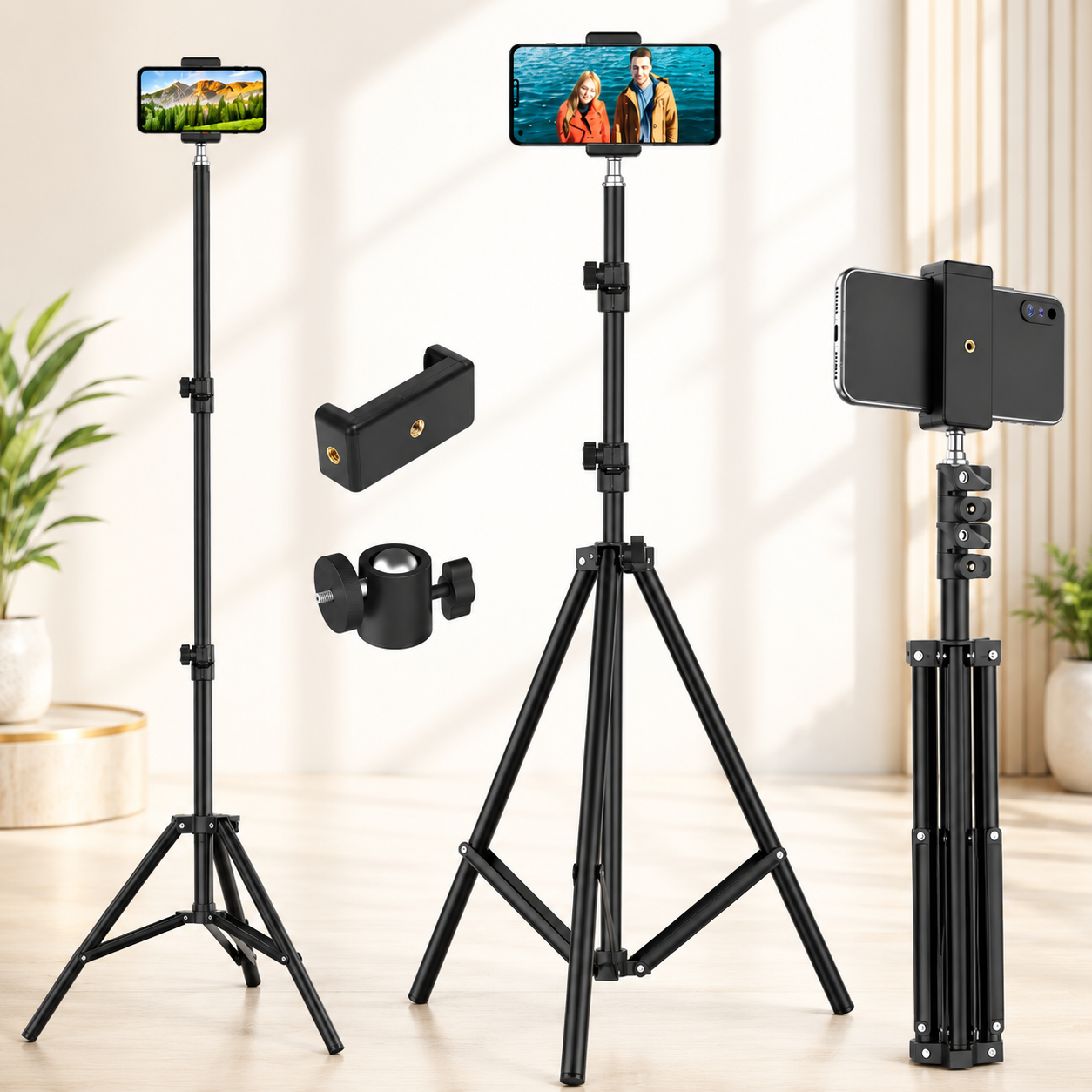 JannatWala 7 Feet Heavy Duty Mobile Phone Tripod Stand with Ball Head & Phone Holder | Adjustable Light Stand for Ring Light, Camera, Video Shooting & Live Streaming
