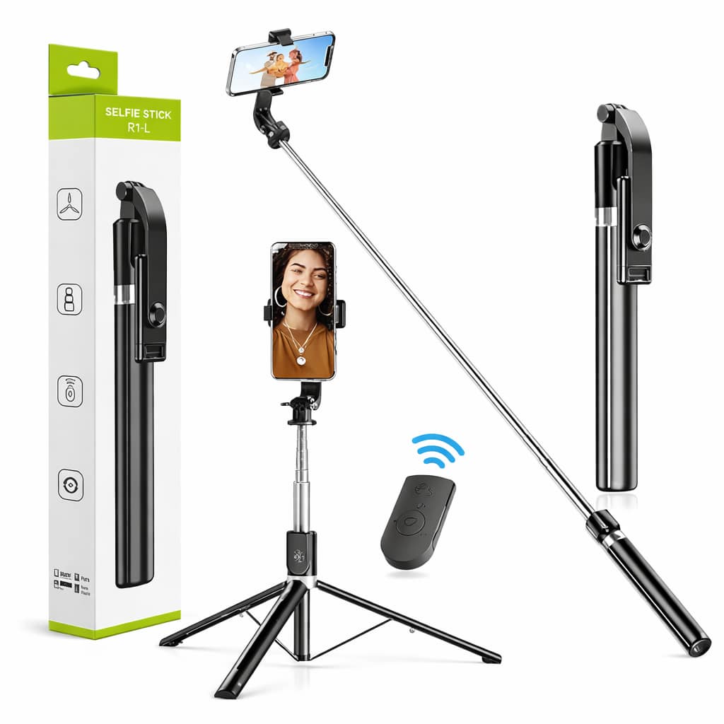 R1L Bluetooth Selfie Stick Tripod 170cm, Extendable Mobile Stand with Remote, 360° Rotation, Adjustable Long Tripod for Android & iPhone, Vlogging & Video Recording