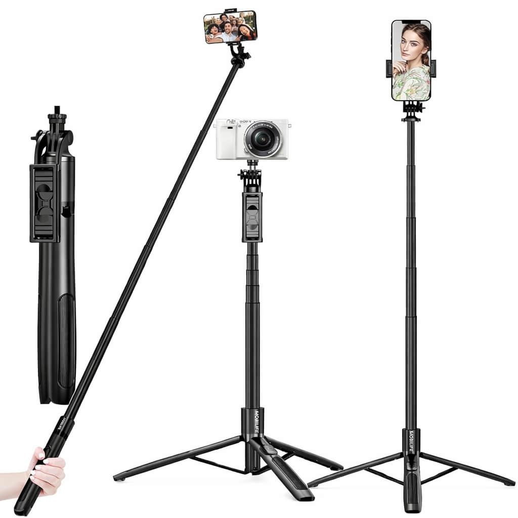 JannatWala BD-17 Selfie Stick Tripod 1.7m with Bluetooth Remote | Mobile Camera Stand | Adjustable Phone Holder | Portable Vlogging & Video Recording Tripod Stick