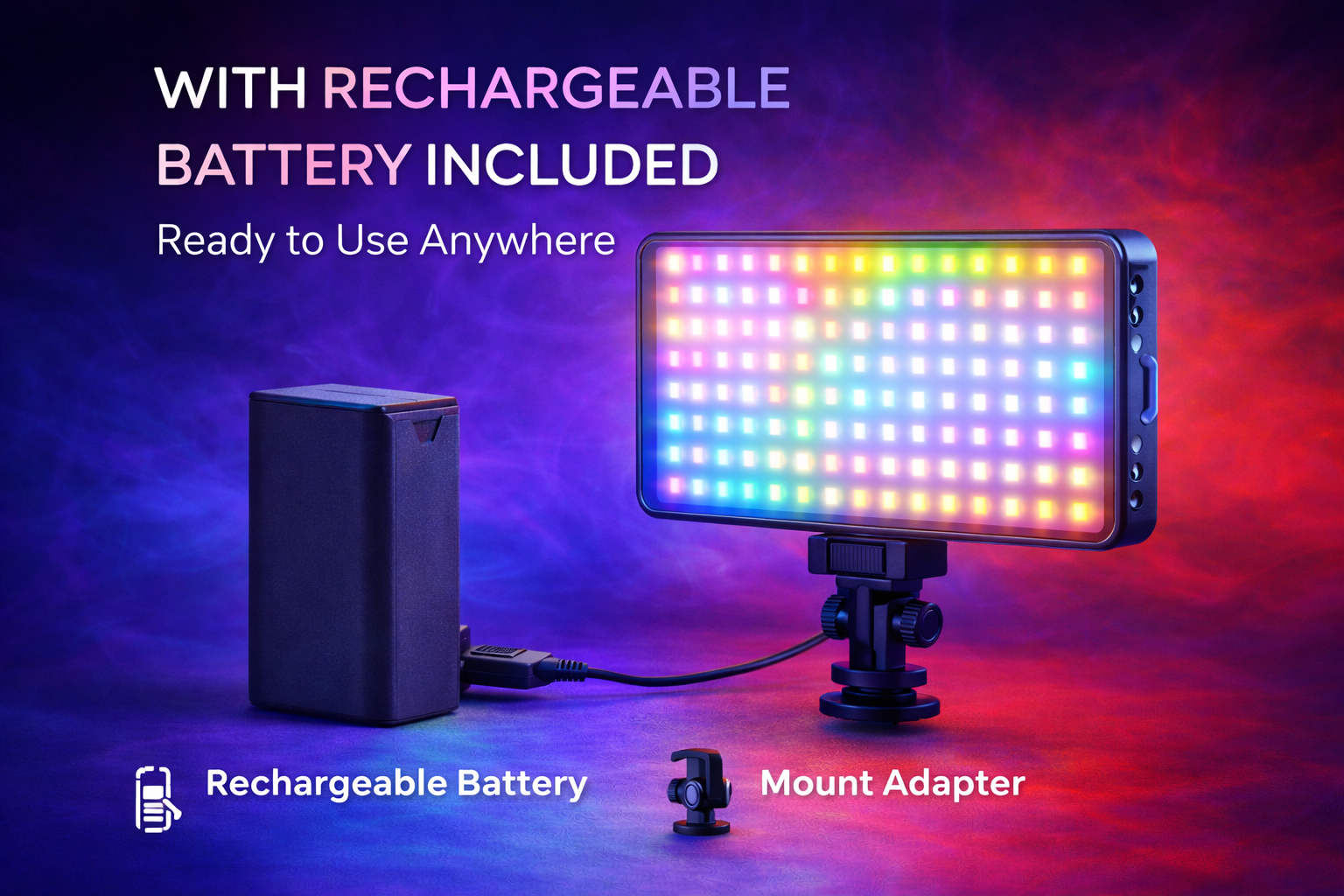 JannatWala 336 LED Video Light with Rechargeable Battery, RGB Filter Effects, Adjustable Brightness, 3200K-5600K Camera Light for Photography, YouTube & Studio